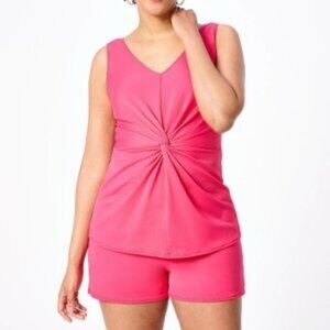 AMBERNOON 11BY DR. ERUM LLYAS UPF 50 TWIST FRONT TANKINI W/ GERANIUM PINK 12 NEW